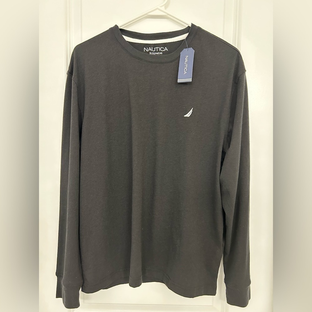 NWT Nautica Men’s Long Sleeve Sleep Shirt – Black – Size Small